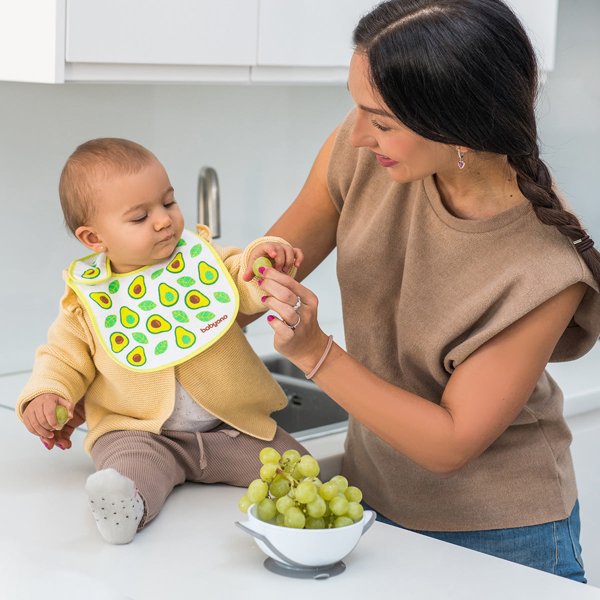 Babyono Baberos de rizo 19x29 cm I EAT AND I GROW - surtidos