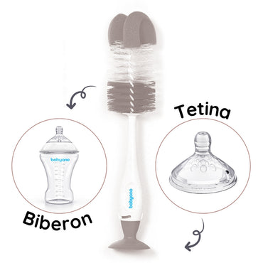 Babyono Cepillo limpia biberones botellas y tetinas con ventosa