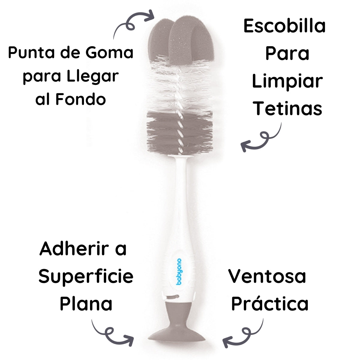 Babyono Cepillo limpia biberones botellas y tetinas con ventosa