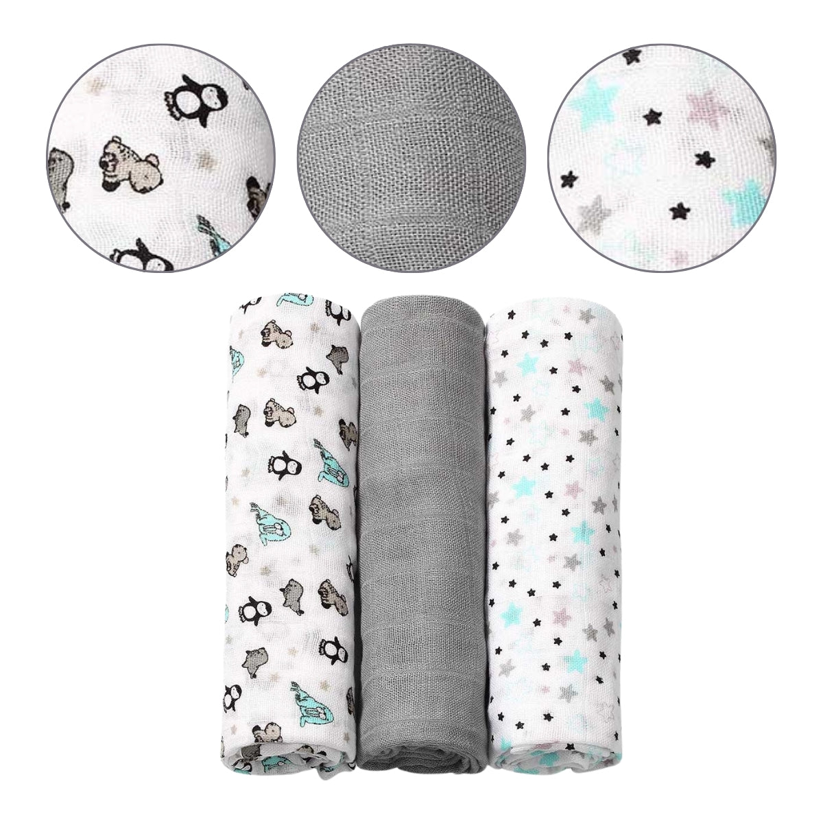 Babyono Pack 3 muselinas Basic bambú organico 70x70 cm