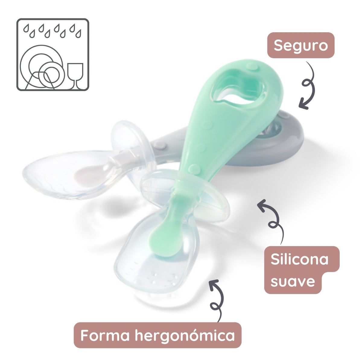 Babyono Set 2 cucharas de silicona de seguridad
