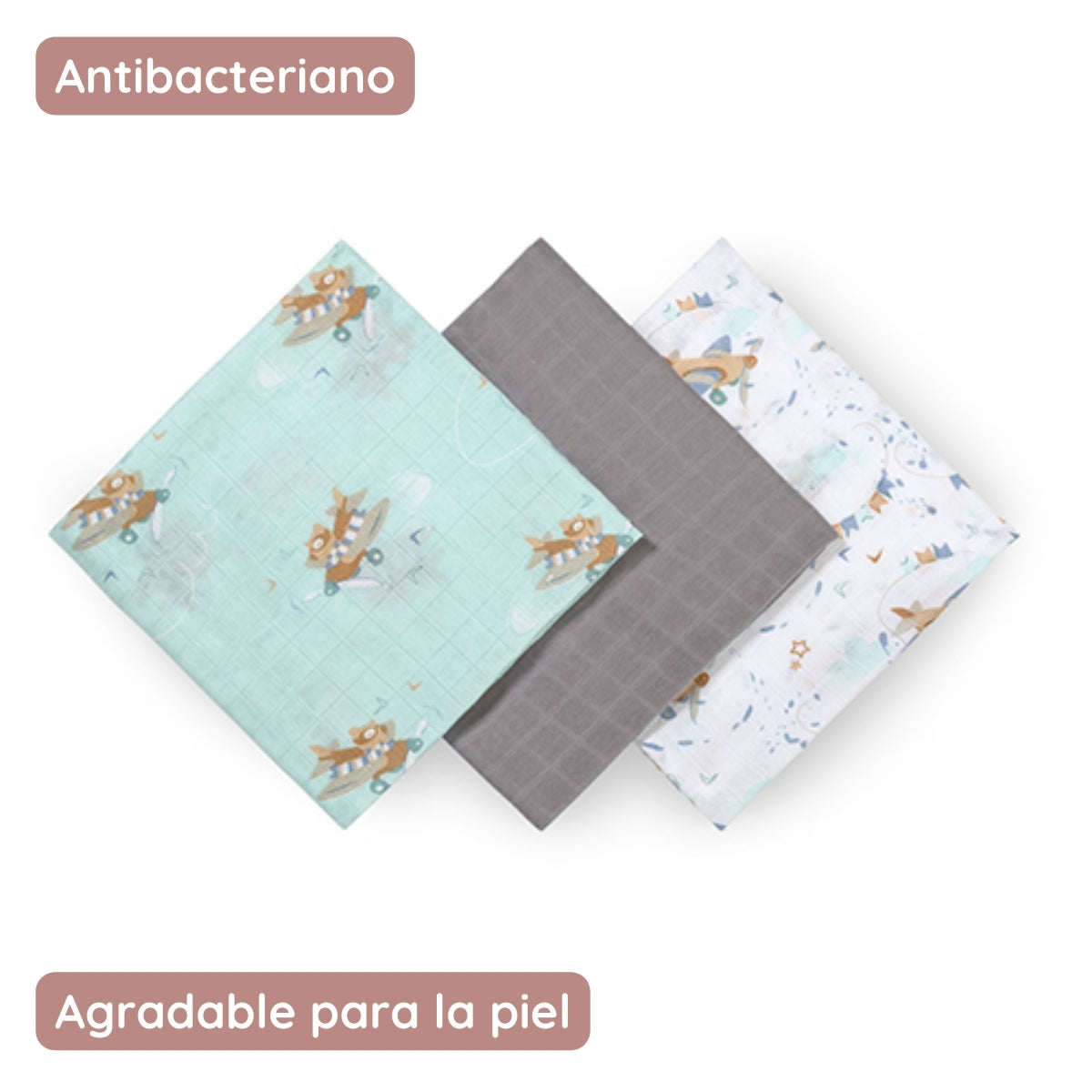 Babyono Pack 3 muselinas Natural bambú organico 70x70 cm