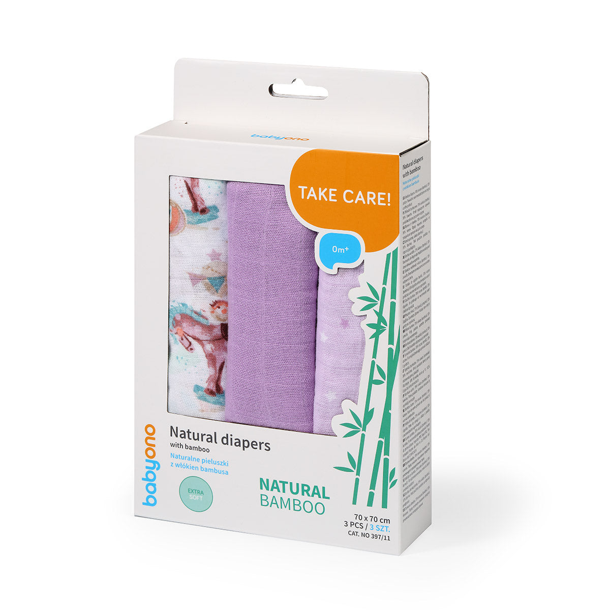 Babyono Pack 3 muselinas Natural bambú organico 70x70 cm