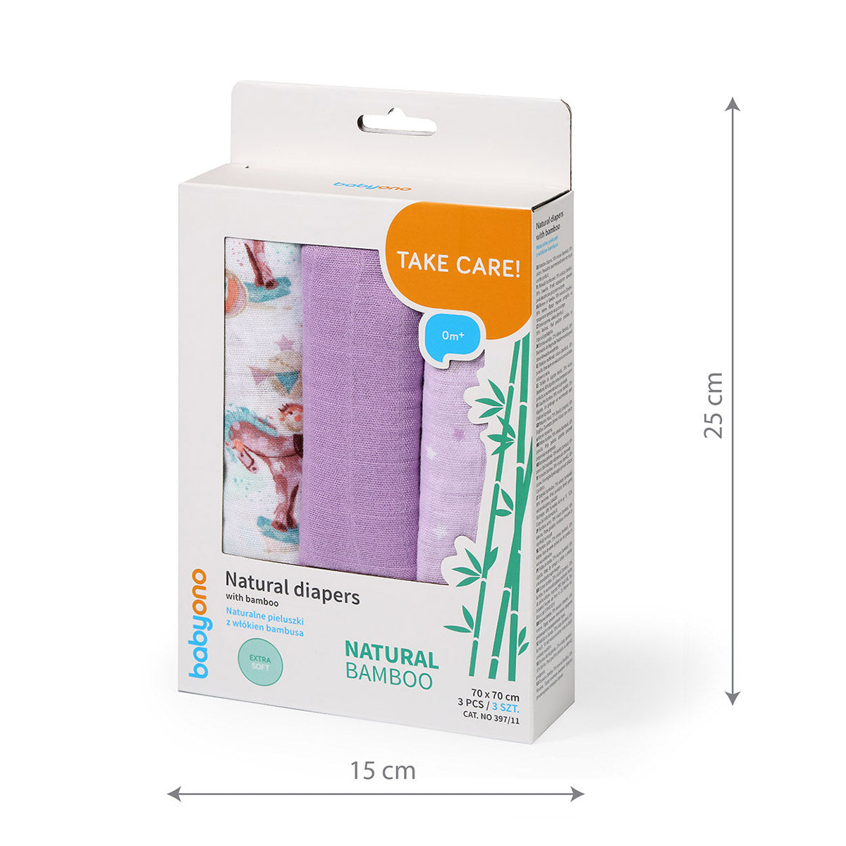 Babyono Pack 3 muselinas Natural bambú organico 70x70 cm