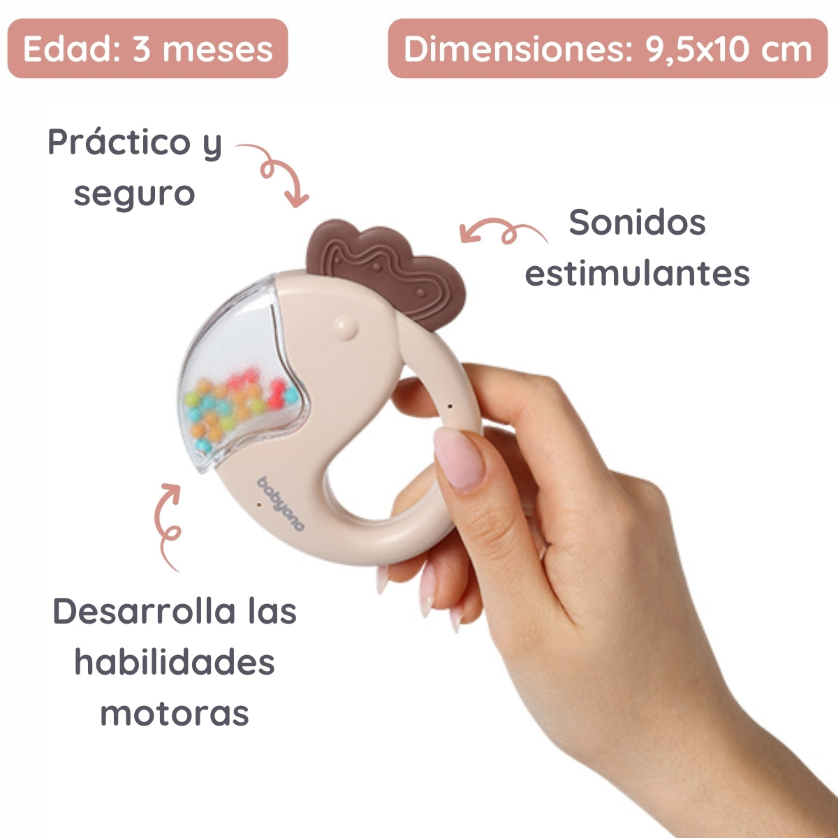 Babyono Sonajero fácil agarre para bebés 3m+