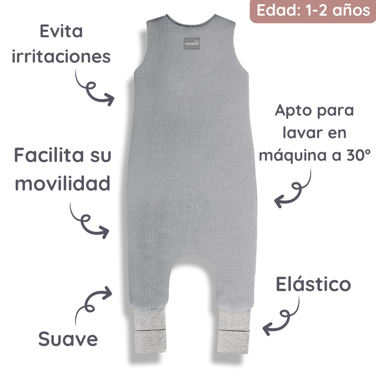 Natural Baby Sacos de dormir con piernas T-M Muselina algodón