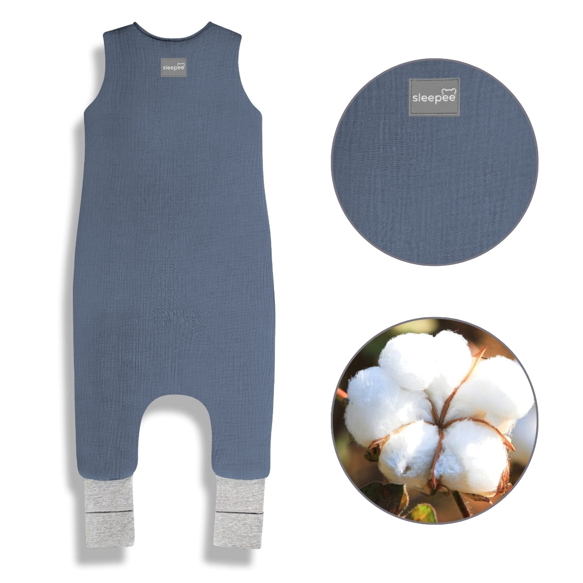 Natural Baby Sacos de dormir con piernas T-M Muselina algodón