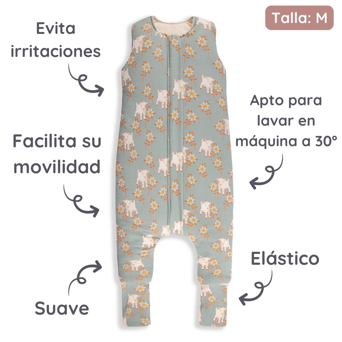 Vintage Animals Saco de dormir con pies Reversible T-M jersey algodón