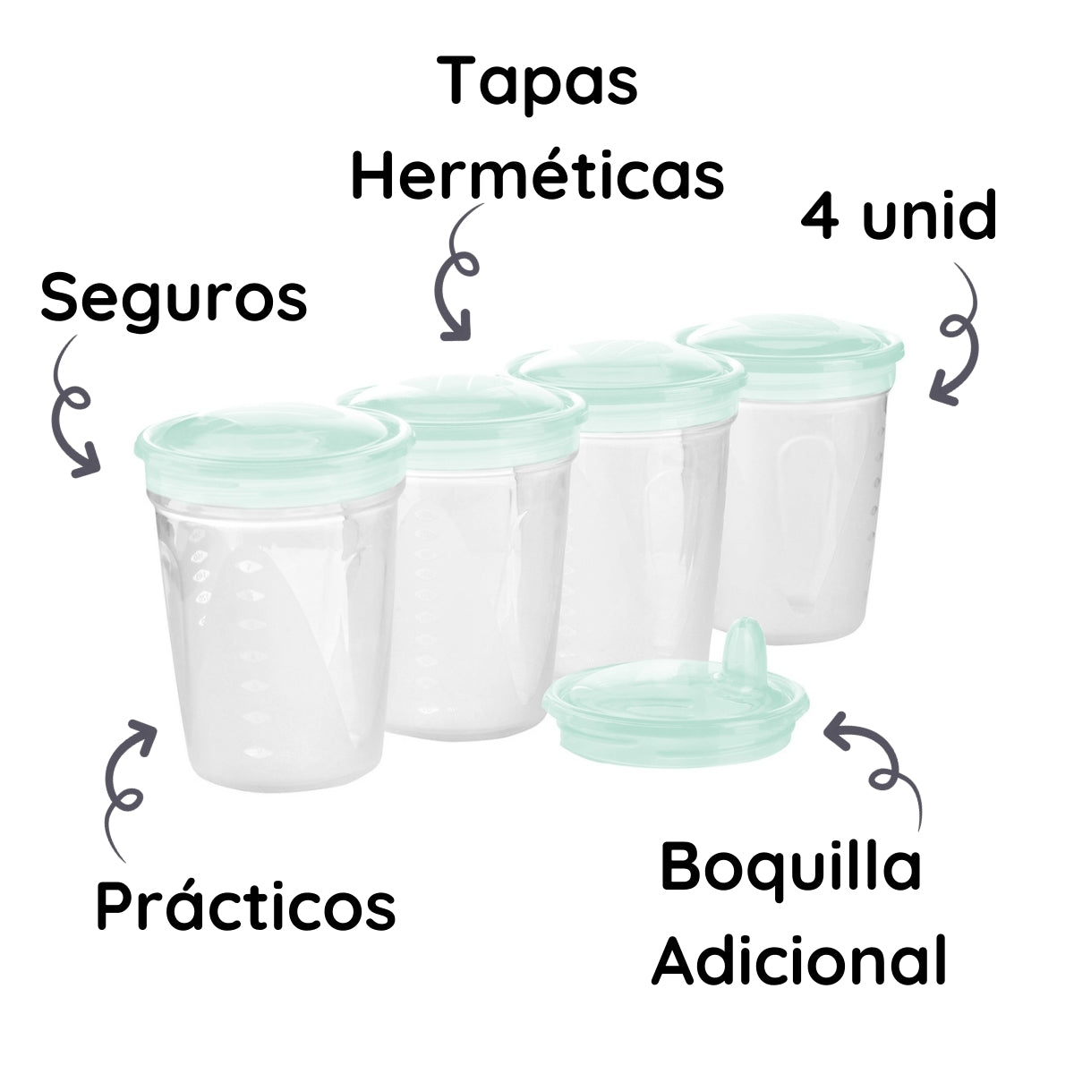 Babyono Recipientes para la leche y alimentos 200ml pack 4 unid.