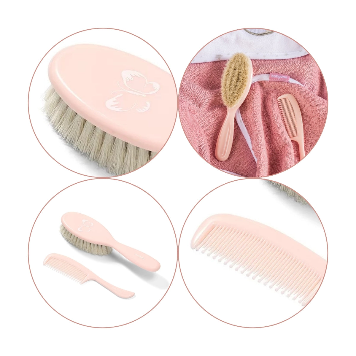 Babyono Set Cepillo y Peine con cerdas naturales extra suaves