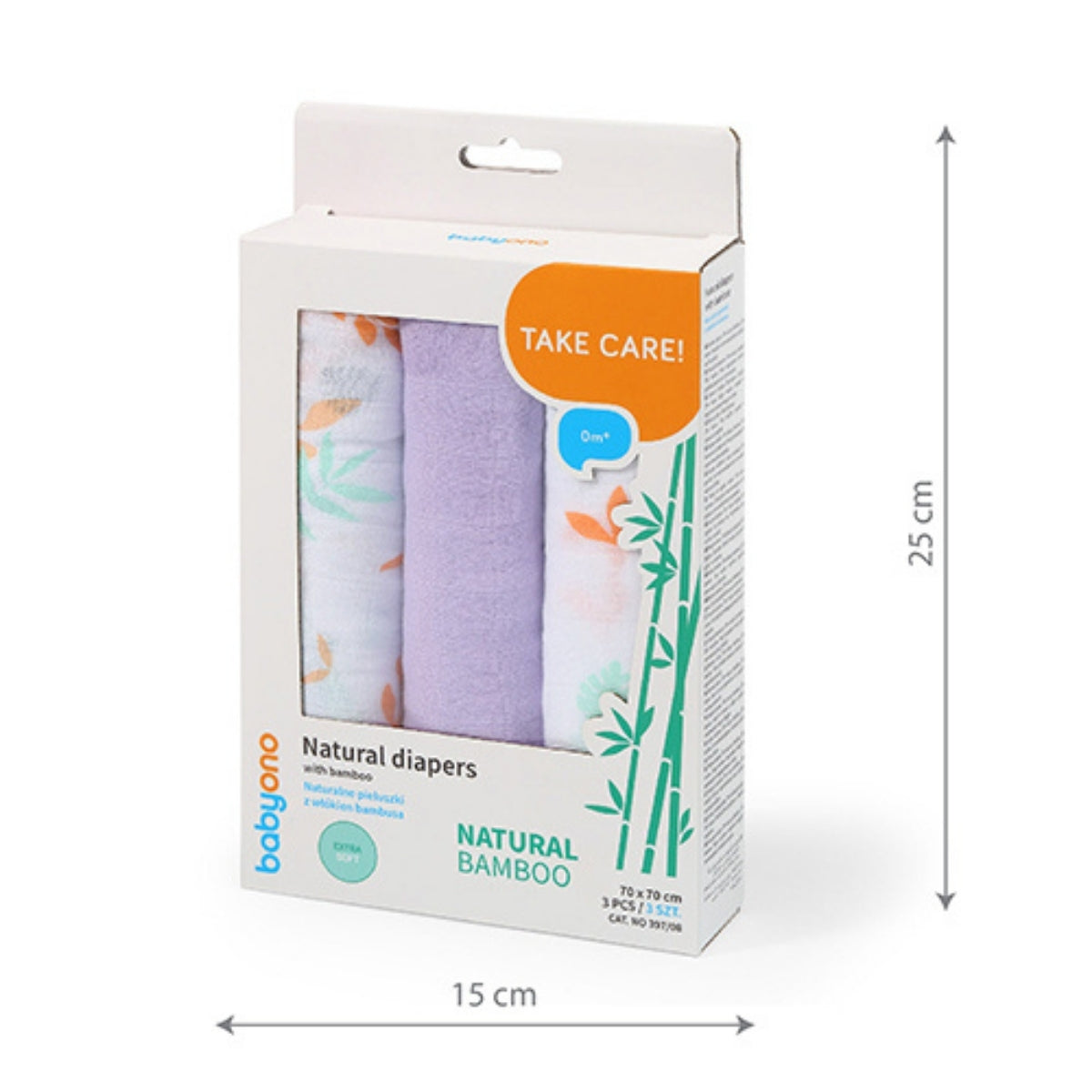 Babyono Pack 3 muselinas Natural bambú organico 70x70 cm