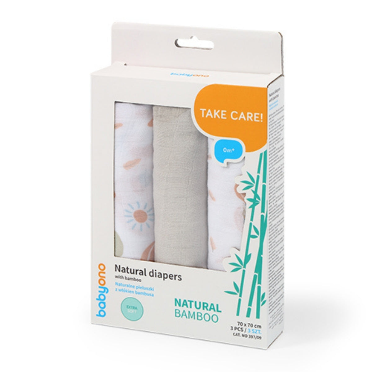 Babyono Pack 3 muselinas Natural bambú organico 70x70 cm