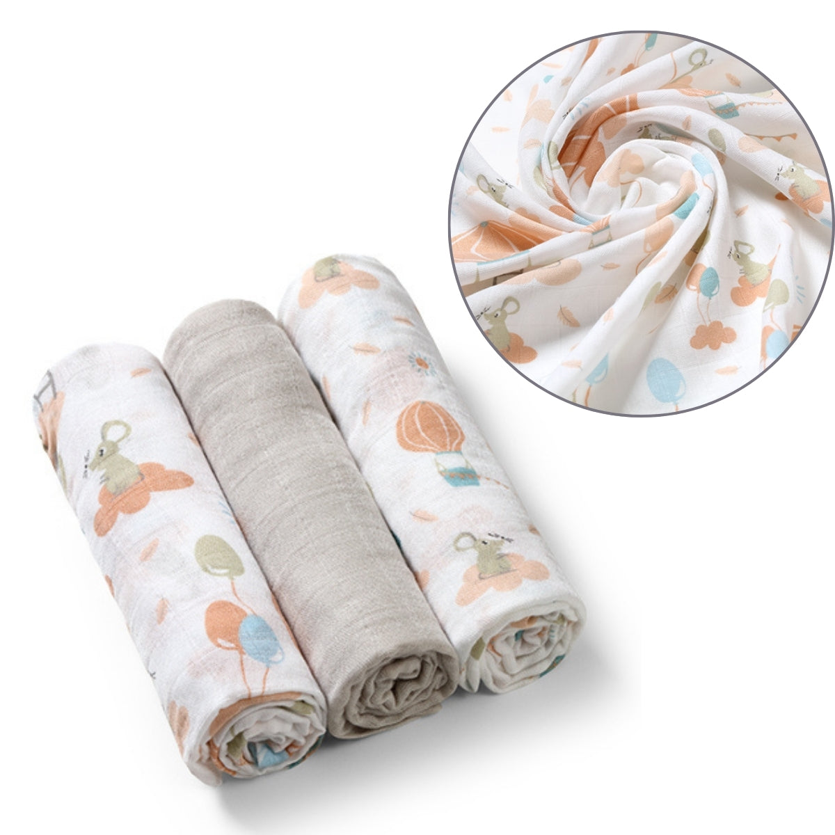 Babyono Pack 3 muselinas Natural bambú organico 70x70 cm