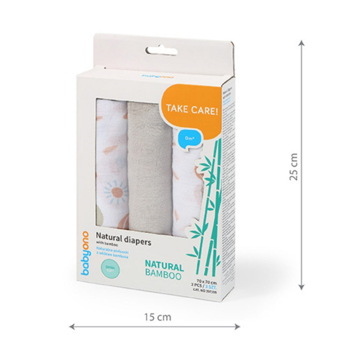 Babyono Pack 3 muselinas Natural bambú organico 70x70 cm