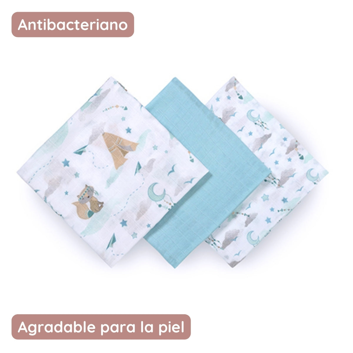 Babyono Pack 3 muselinas Natural bambú organico 70x70 cm