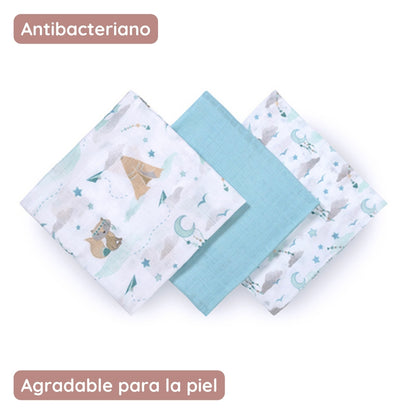 Babyono Pack 3 muselinas Natural bambú organico 70x70 cm