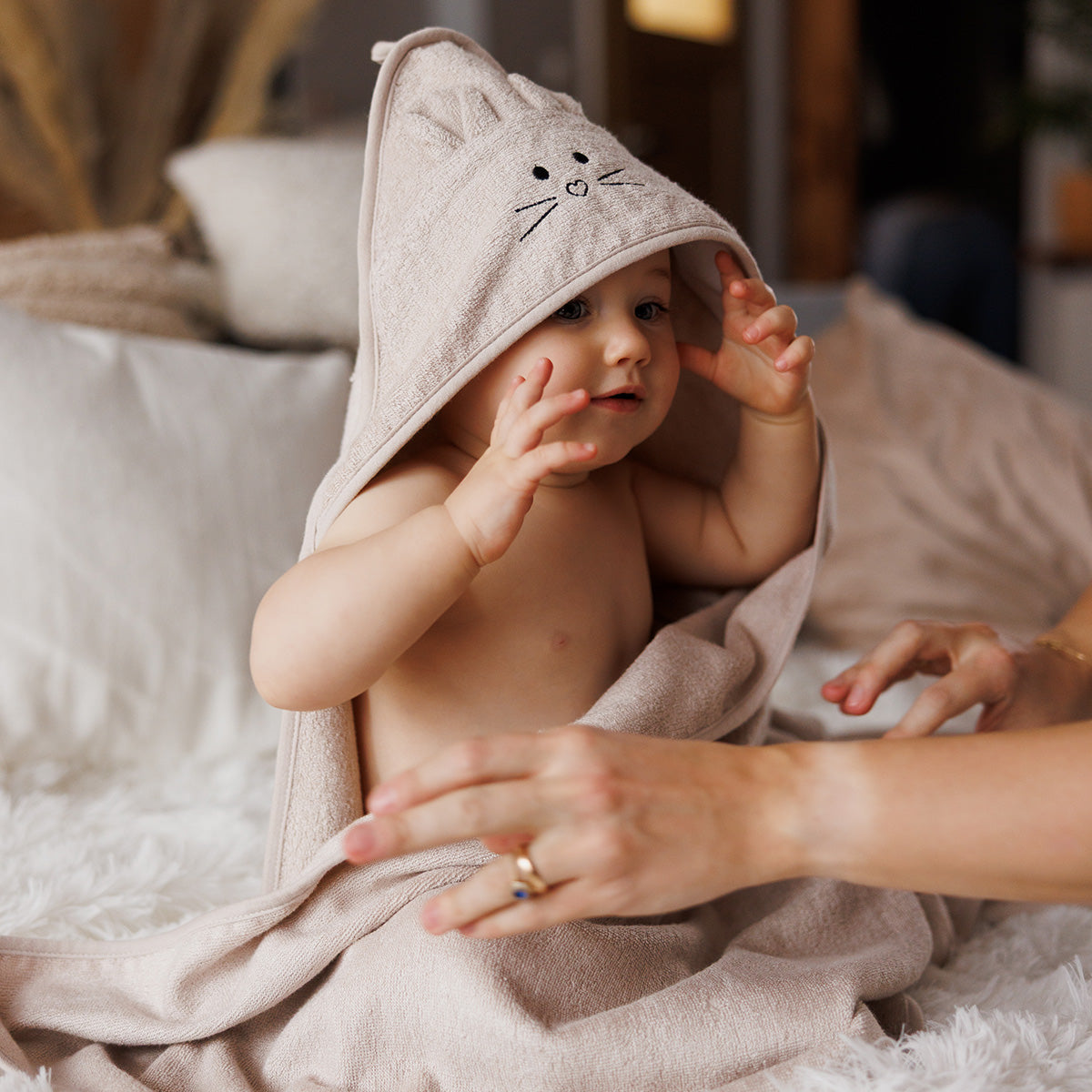 Babyono Capa de baño Bamboo XL para bebés conejito