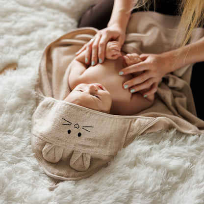 Babyono Capa de baño Bamboo XL para bebés conejito
