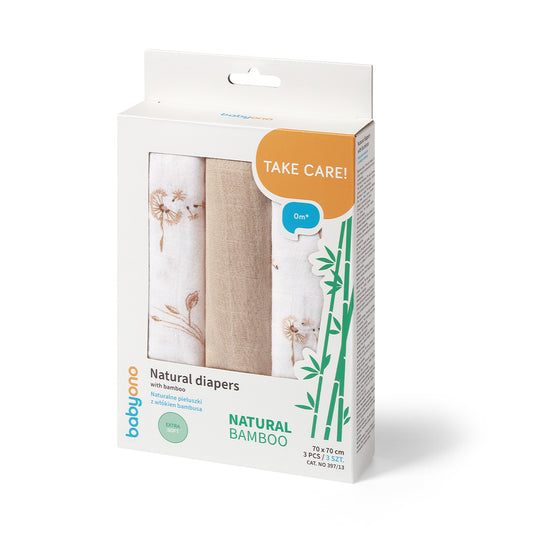Babyono Pack 3 muselinas Natural bambú organico 70x70 cm