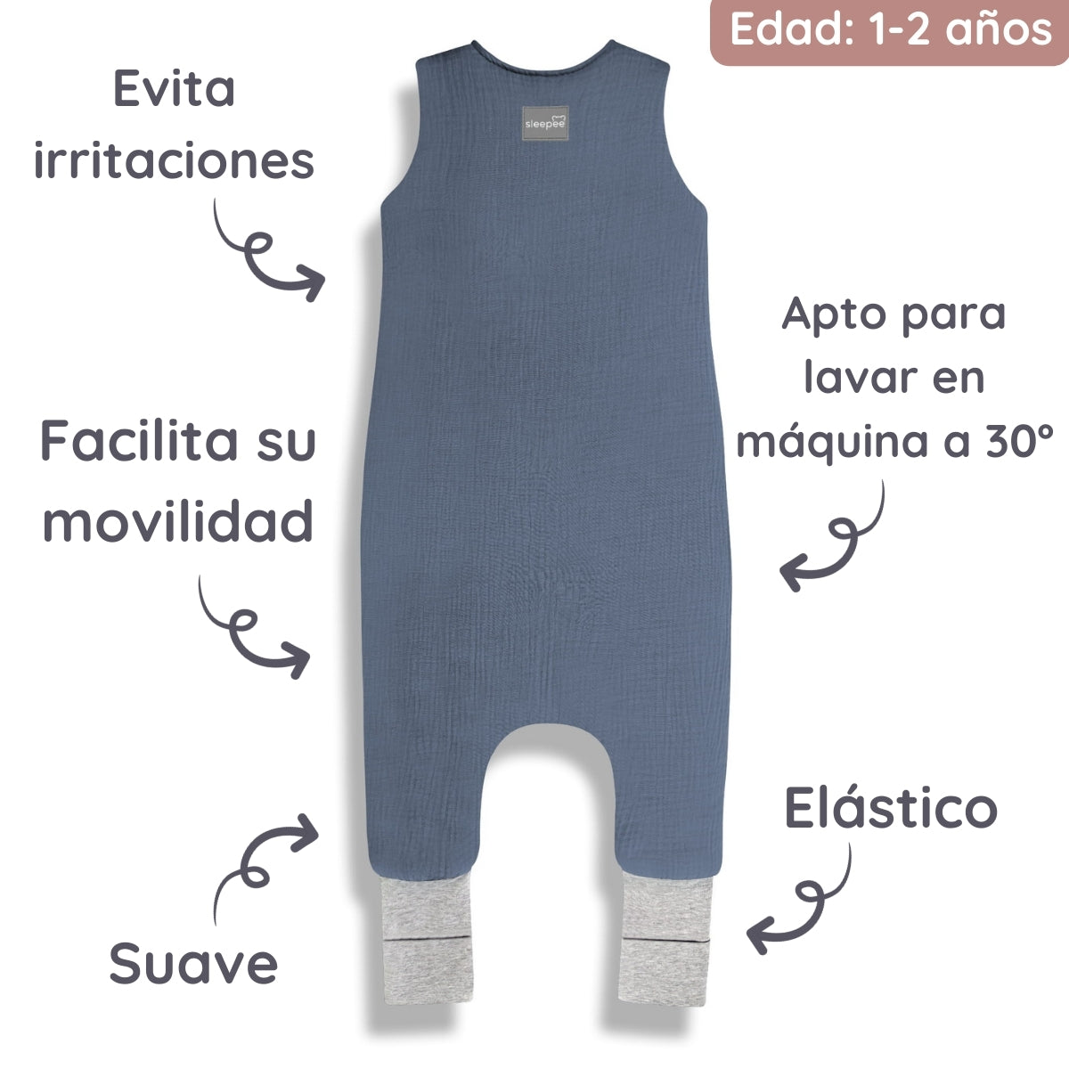 Natural Baby Sacos de dormir con piernas T-S Muselina algodón