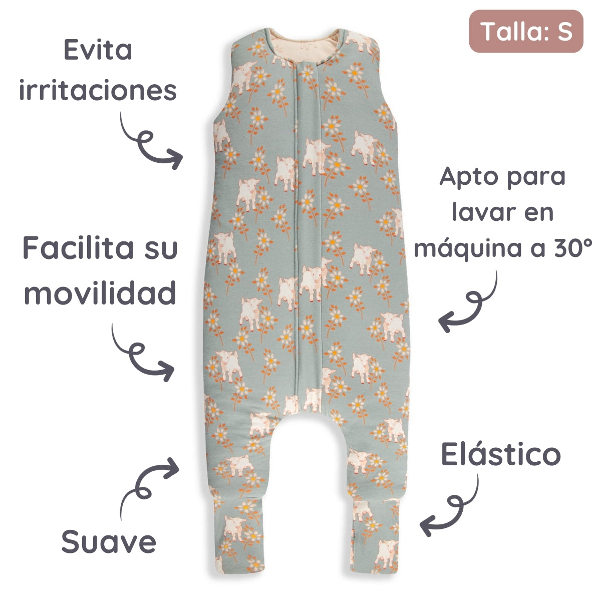Vintage Animals Saco de dormir con pies Reversible T-S jersey algodón