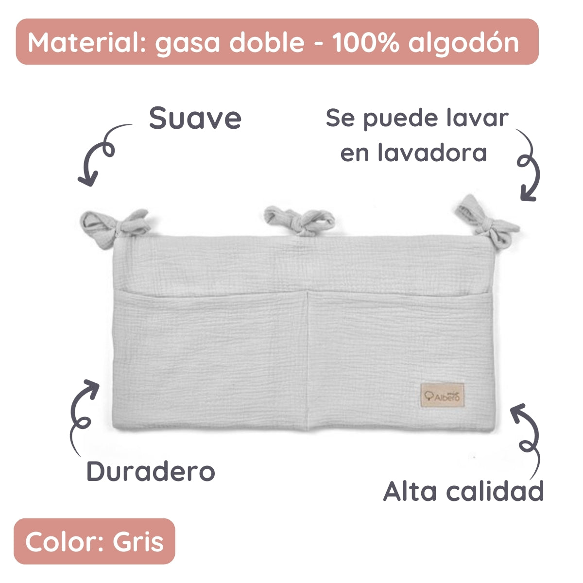 Cotton Color Organizador de cuna con compartimentos Muselina