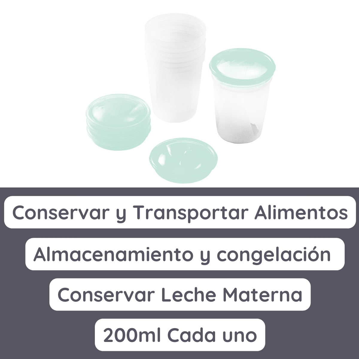 Babyono Recipientes para la leche y alimentos 200ml pack 4 unid.